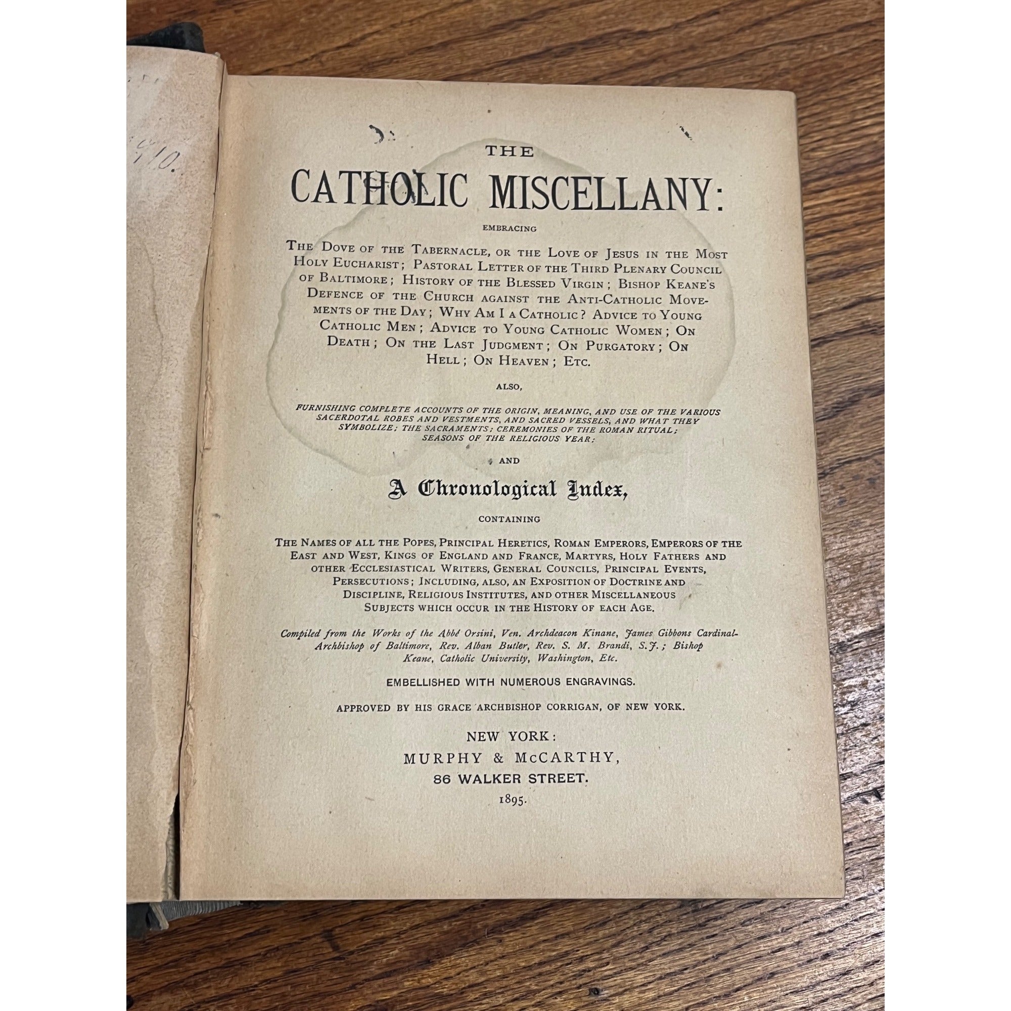 Antique 1895 Catholic Miscellany book New York Murphy & McCarthy - Freemasonry