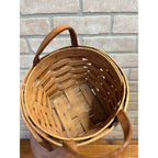Vintage Small 5.5" Longaberger Basket w/ Leather Handles Dresden OH Signed 1990