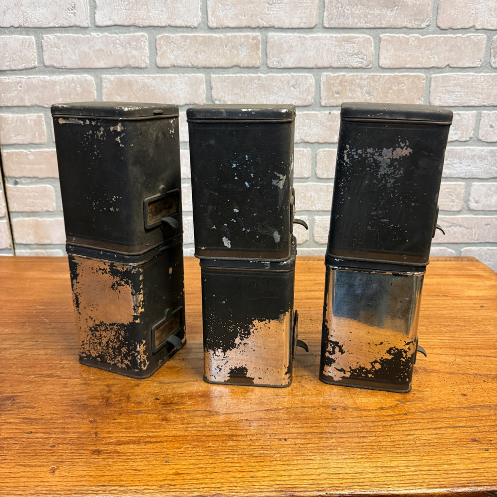Lot of (6) 1900s Apothecary Seed Phenix Herb Can Druggist Storage Metal Bins Empty