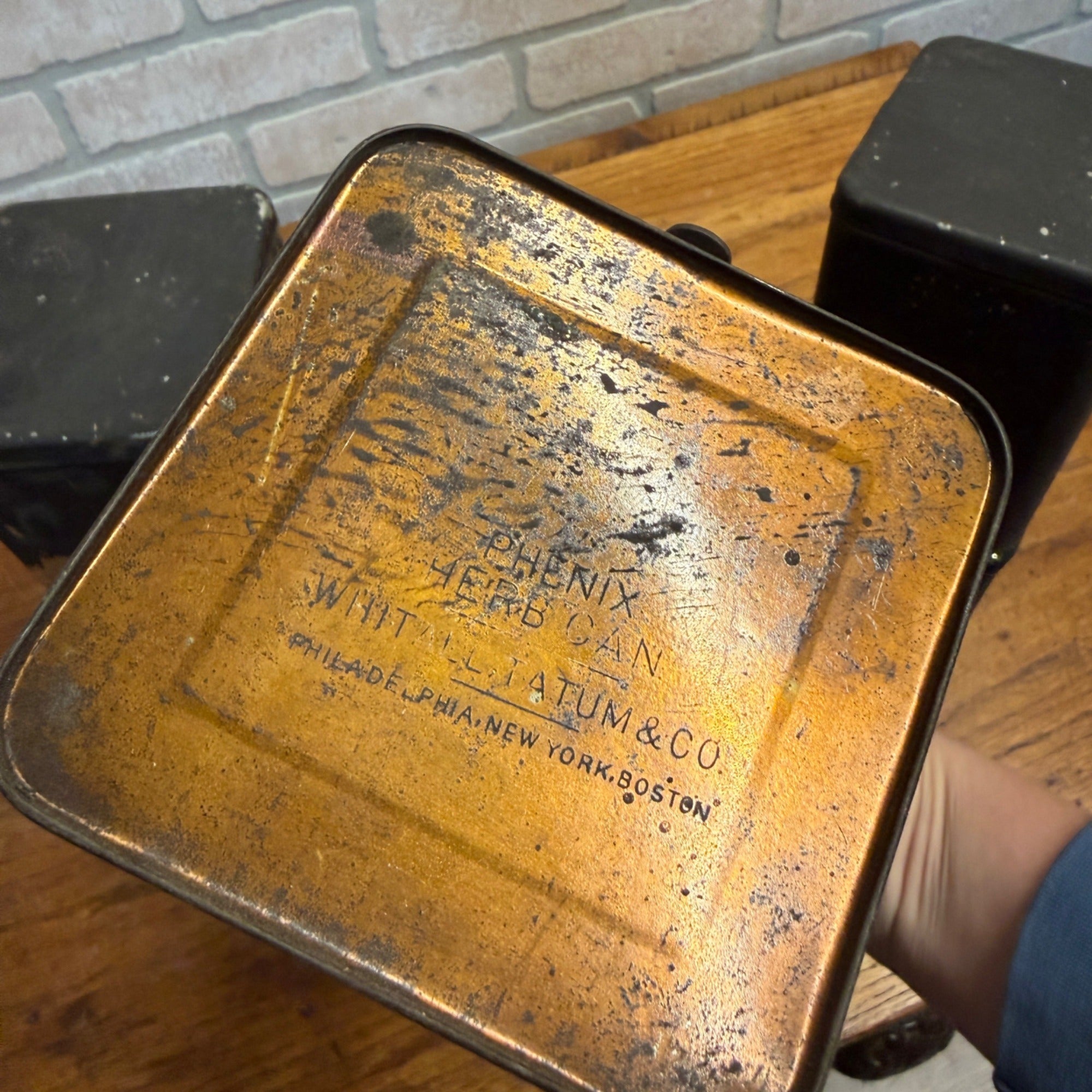 Lot of (6) 1900s Apothecary Seed Phenix Herb Can Druggist Storage Metal Bins Empty