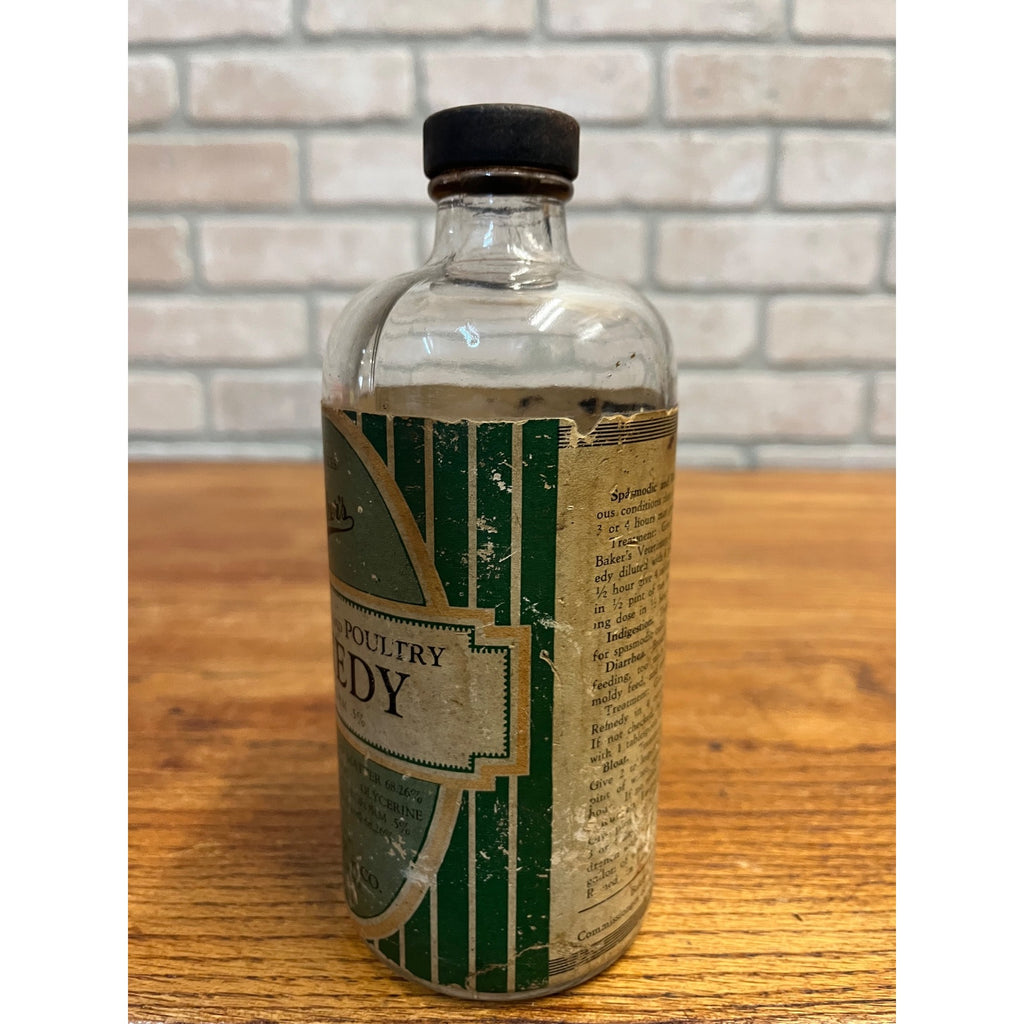 Vintage Bakers Veterinary & Poultry Remedy Medicine Keokuk Iowa Glass Bottle