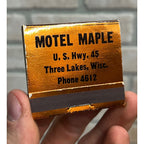 Vintage 1940s Motel Maple - Three Lakes Wisconsin - FULL Matchbook Advertising Wis WI