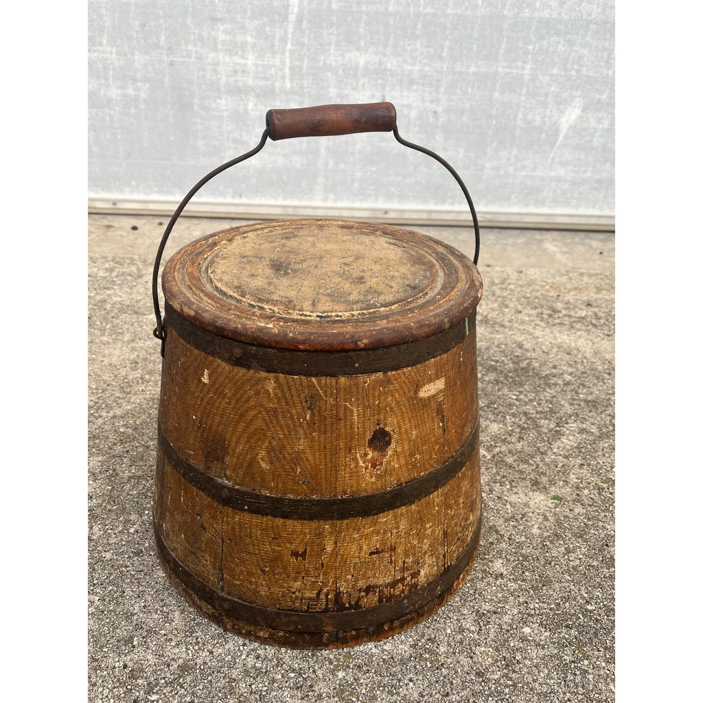 Antique Primitive 19th c. Wooden Firkin Sugar Bucket Farmhouse AAFA Orig. Paint