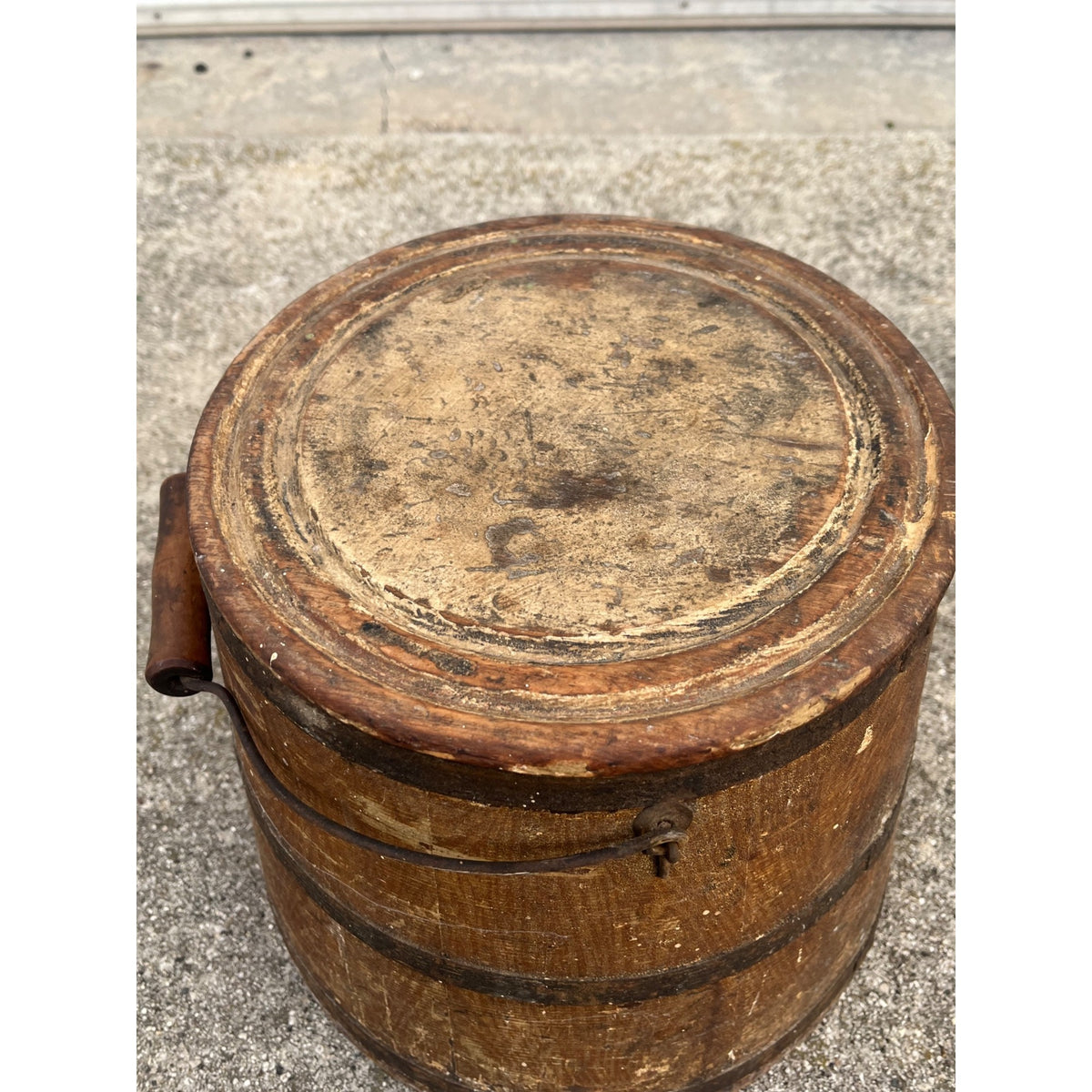 Antique Primitive 19th c. Wooden Firkin Sugar Bucket Farmhouse AAFA Orig. Paint