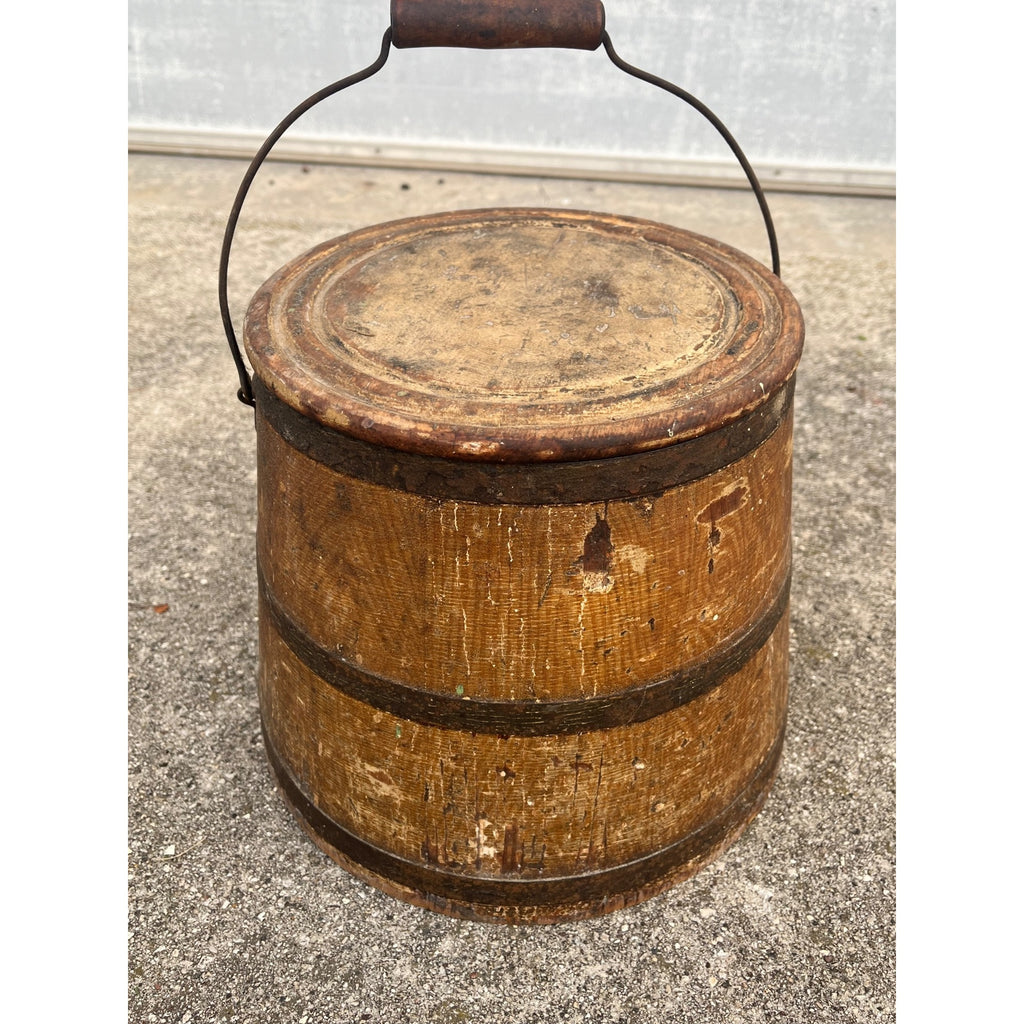 Antique Primitive 19th c. Wooden Firkin Sugar Bucket Farmhouse AAFA Orig. Paint