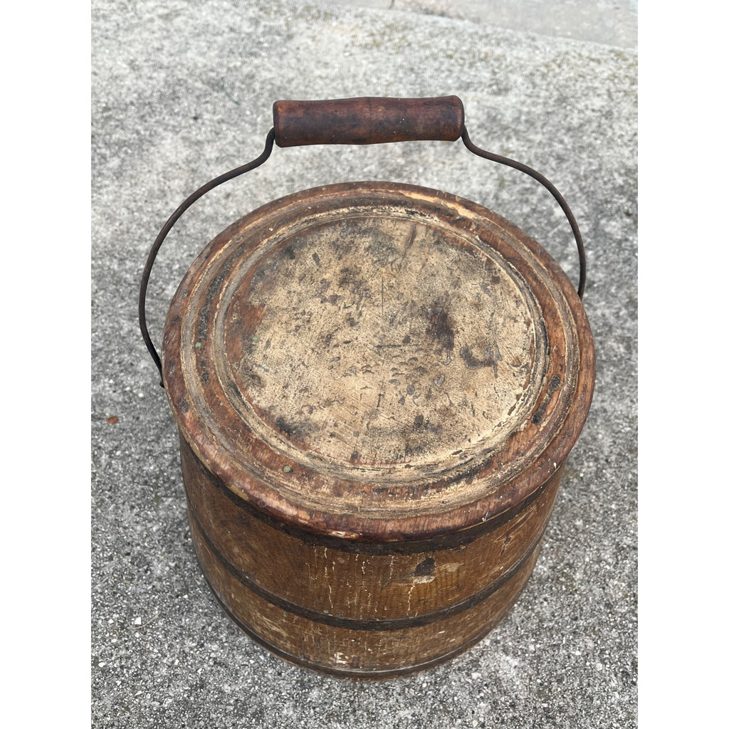 Antique Primitive 19th c. Wooden Firkin Sugar Bucket Farmhouse AAFA Orig. Paint