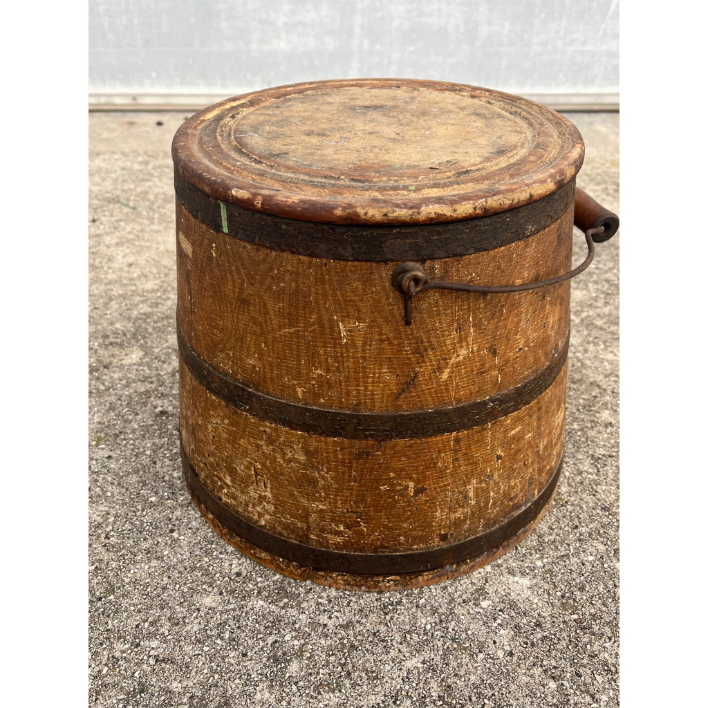 Antique Primitive 19th c. Wooden Firkin Sugar Bucket Farmhouse AAFA Orig. Paint