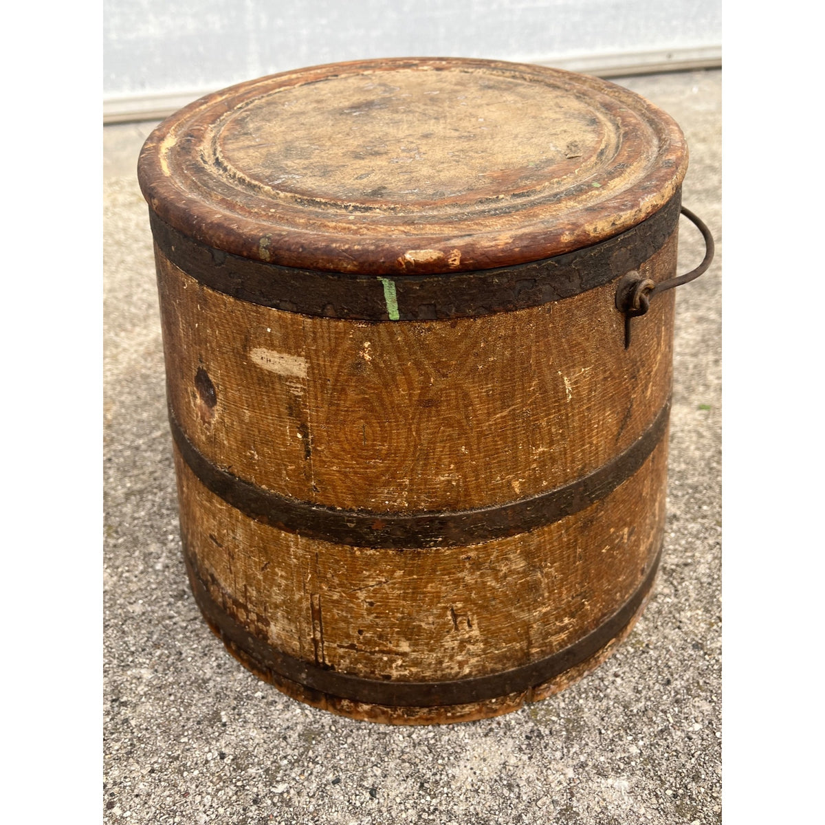 Antique Primitive 19th c. Wooden Firkin Sugar Bucket Farmhouse AAFA Orig. Paint