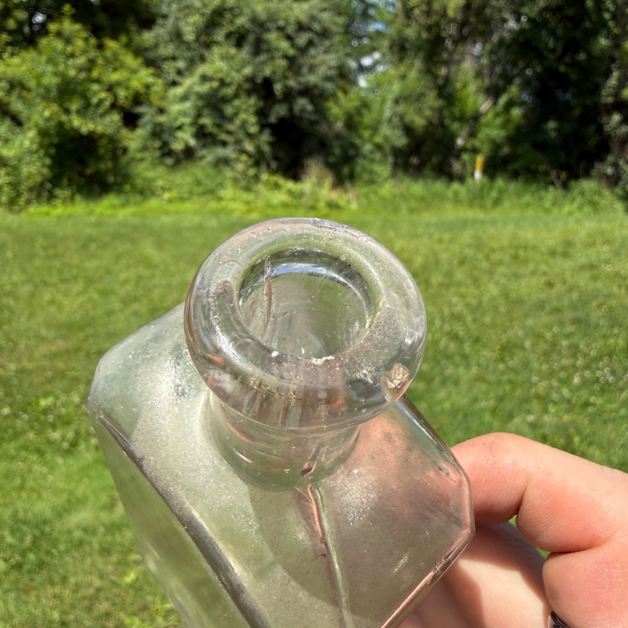 Antique Bluthenthal & Bickart B & B Fine Old Flask Whiskey Glass Bottle 1890s