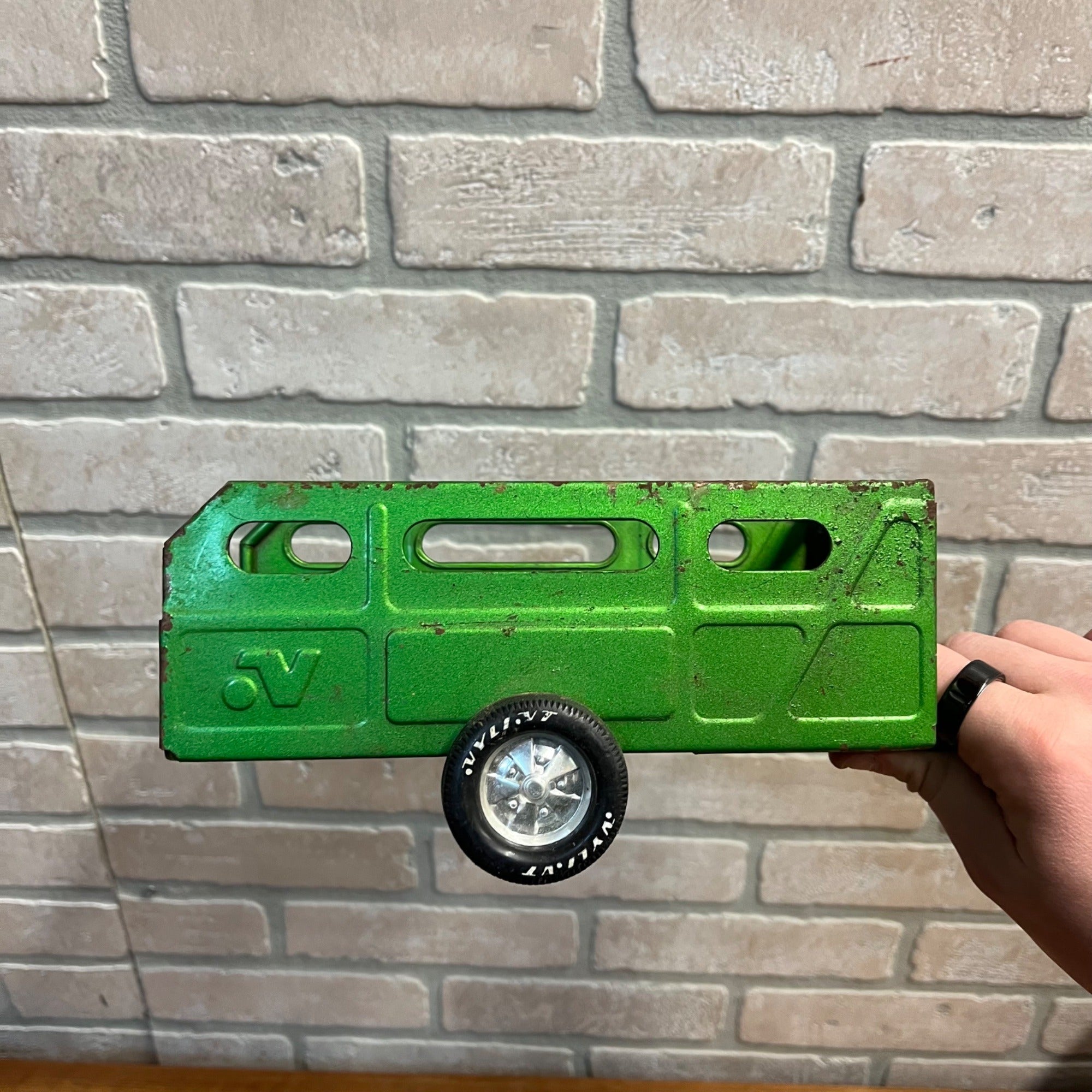 Vintage Nylint Utility Trailer Green Pressed Steel Farm Cattle