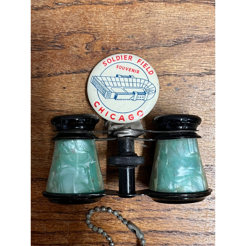 Vintage Soldier Field Chicago Souvenir Celluloid Pin & Binoculars + Charm Bears