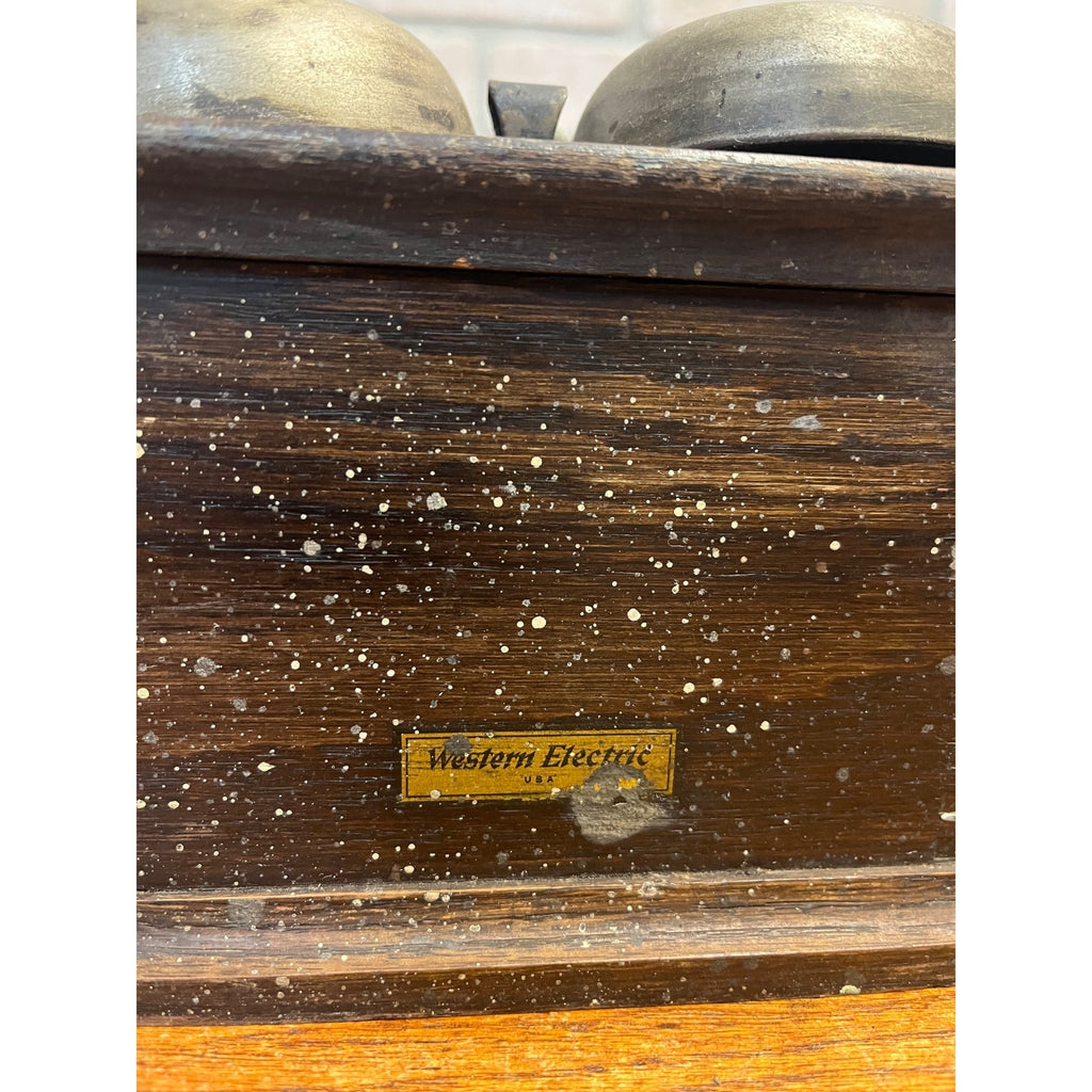 Antique Dual Bell Ringer Telephone Western Electric Oak Dovetailed Box Part