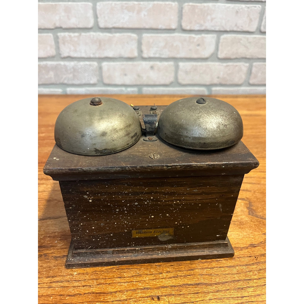 Antique Dual Bell Ringer Telephone Western Electric Oak Dovetailed Box Part