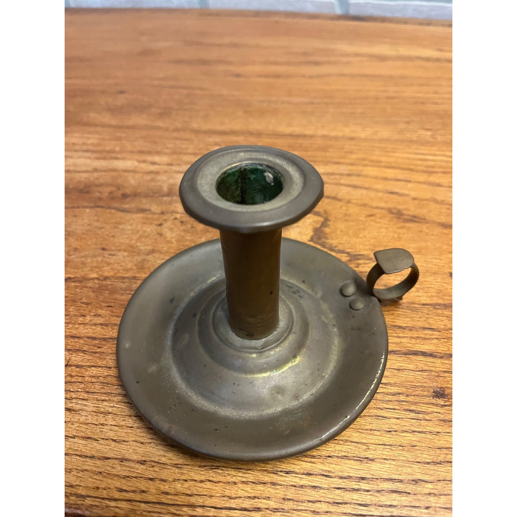 Antique Primitive Brass Candle Holder Finger Loop Farmhouse Country Colonial Decor