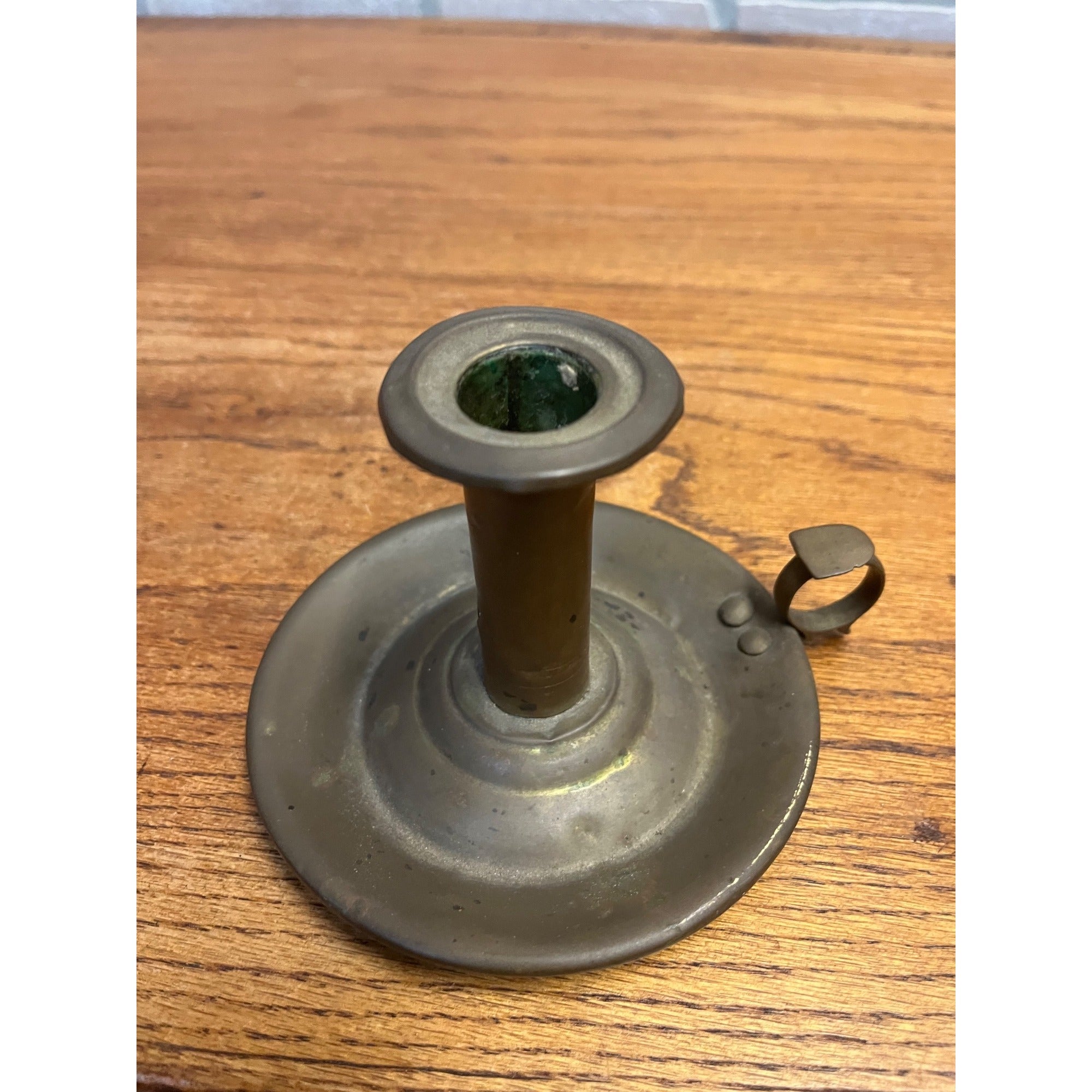 Antique Primitive Brass Candle Holder Finger Loop Farmhouse Country Colonial Decor