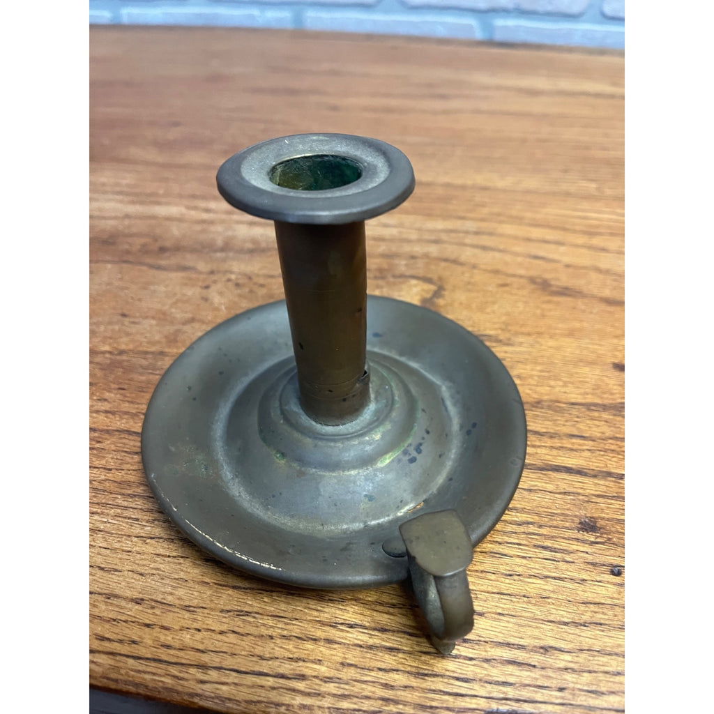 Antique Primitive Brass Candle Holder Finger Loop Farmhouse Country Colonial Decor