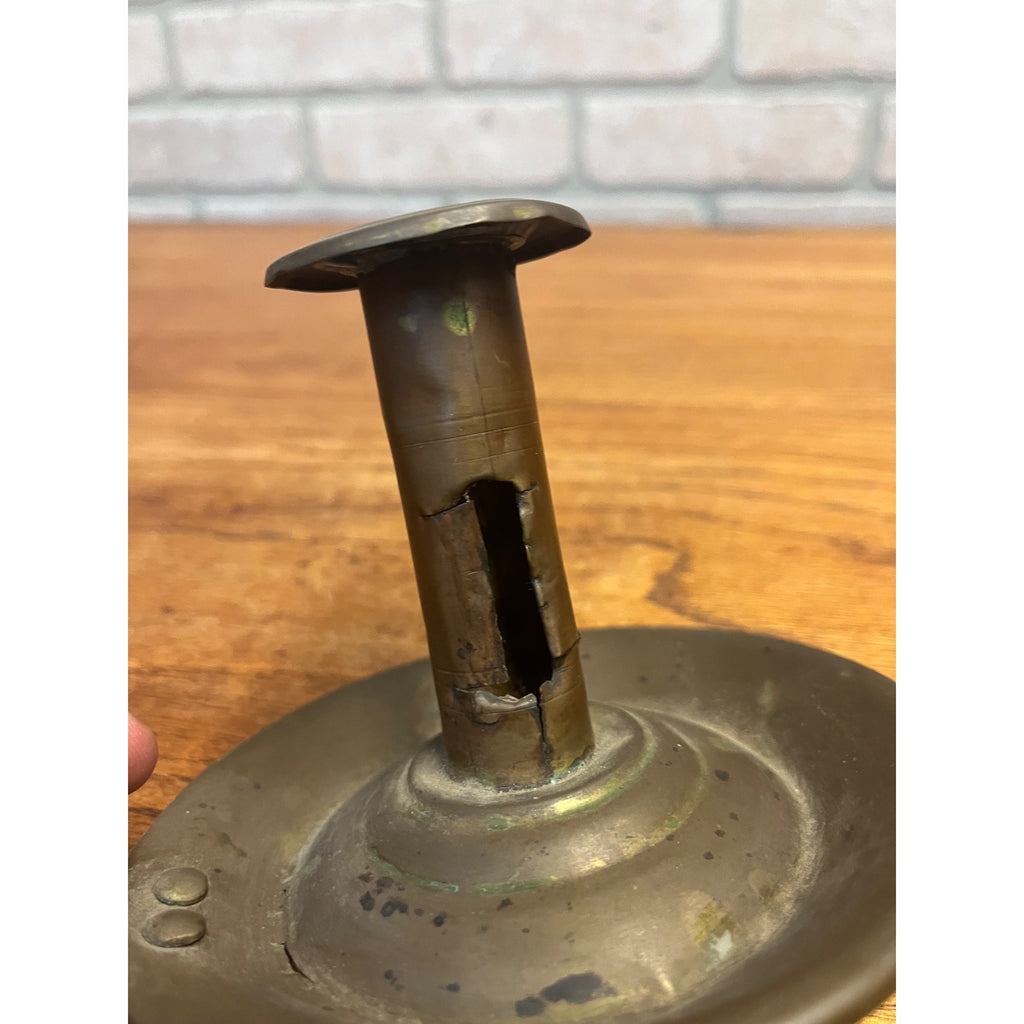 Antique Primitive Brass Candle Holder Finger Loop Farmhouse Country Colonial Decor