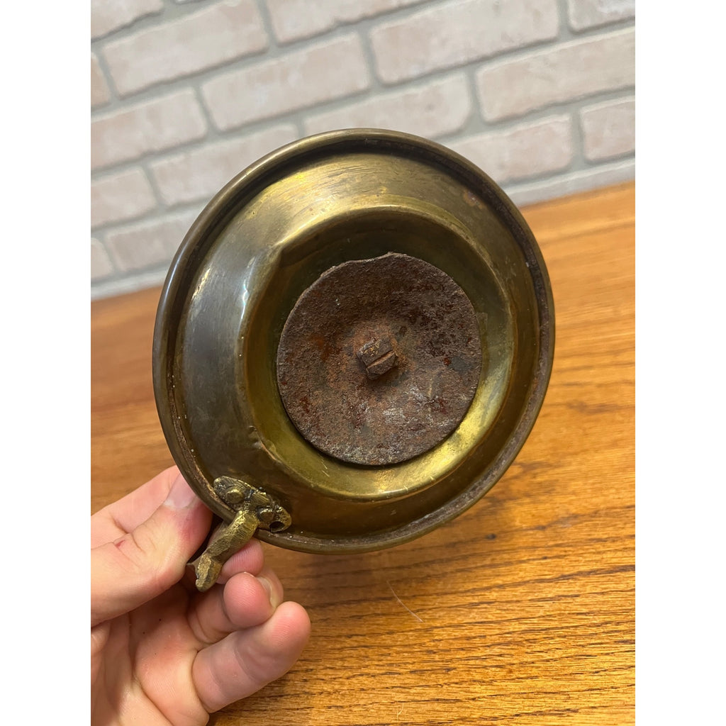 Antique Primitive Brass Candle Holder Finger Loop Farmhouse Country Colonial Decor