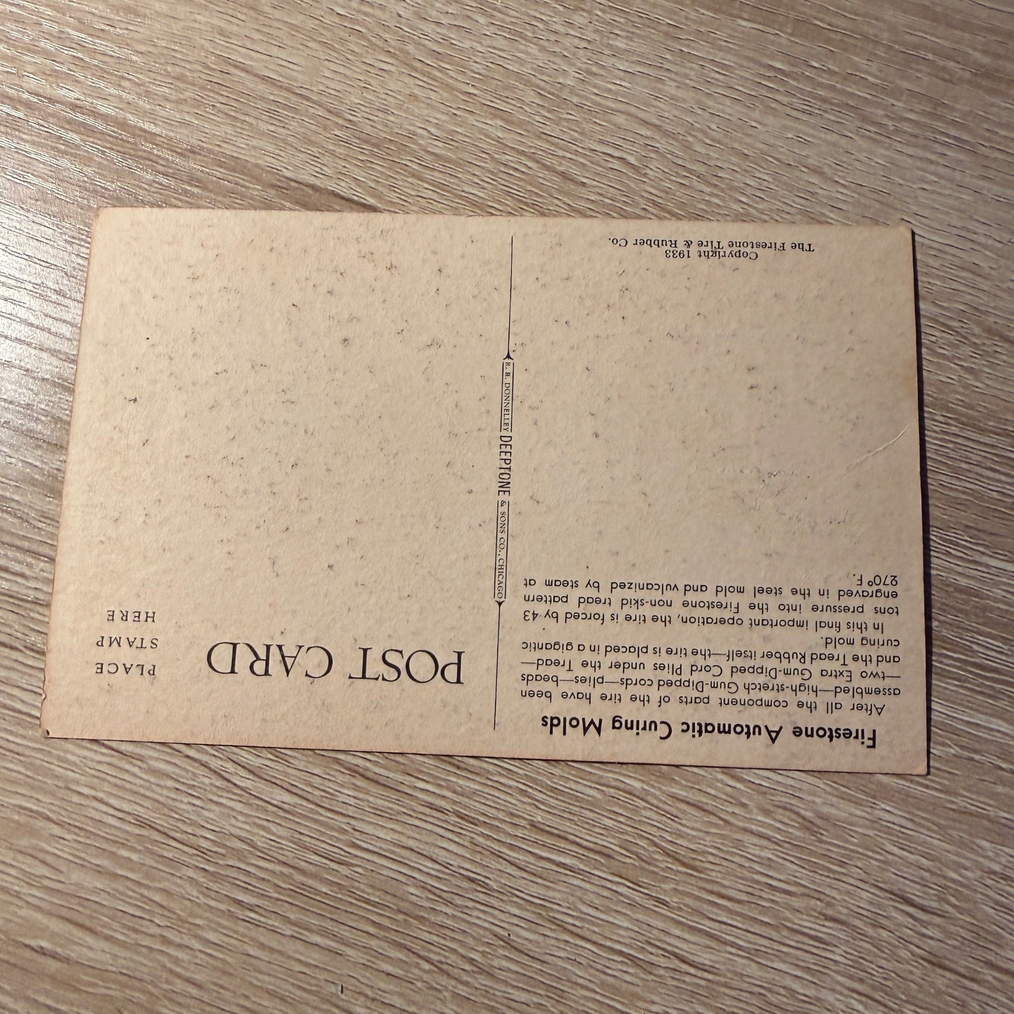 Firestone Gum-Dipped Tire Firestone Factory Postcard Auto Service Station