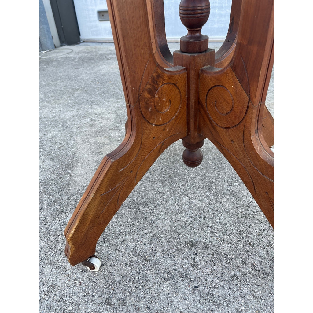 Victorian Eastlake Antique Walnut Pedestal Lamp Table or Plant Stand - Porcelain Casters