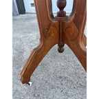 Victorian Eastlake Antique Walnut Pedestal Lamp Table or Plant Stand - Porcelain Casters