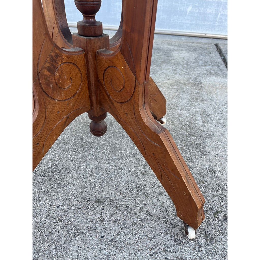 Victorian Eastlake Antique Walnut Pedestal Lamp Table or Plant Stand - Porcelain Casters