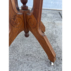 Victorian Eastlake Antique Walnut Pedestal Lamp Table or Plant Stand - Porcelain Casters