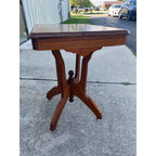 Victorian Eastlake Antique Walnut Pedestal Lamp Table or Plant Stand - Porcelain Casters
