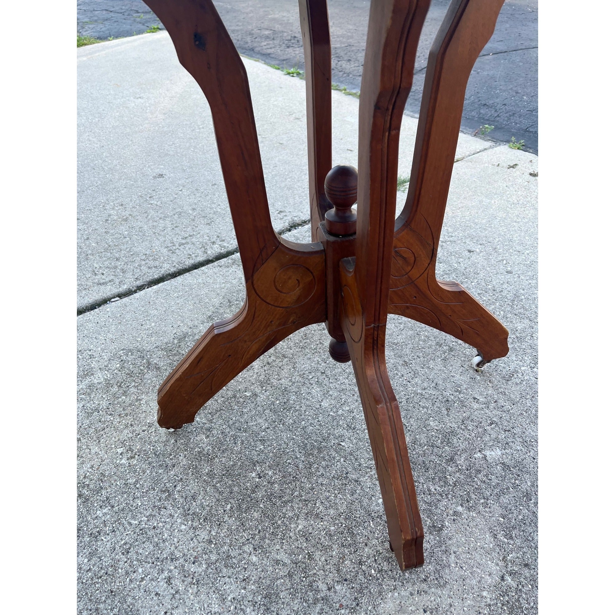 Victorian Eastlake Antique Walnut Pedestal Lamp Table or Plant Stand - Porcelain Casters
