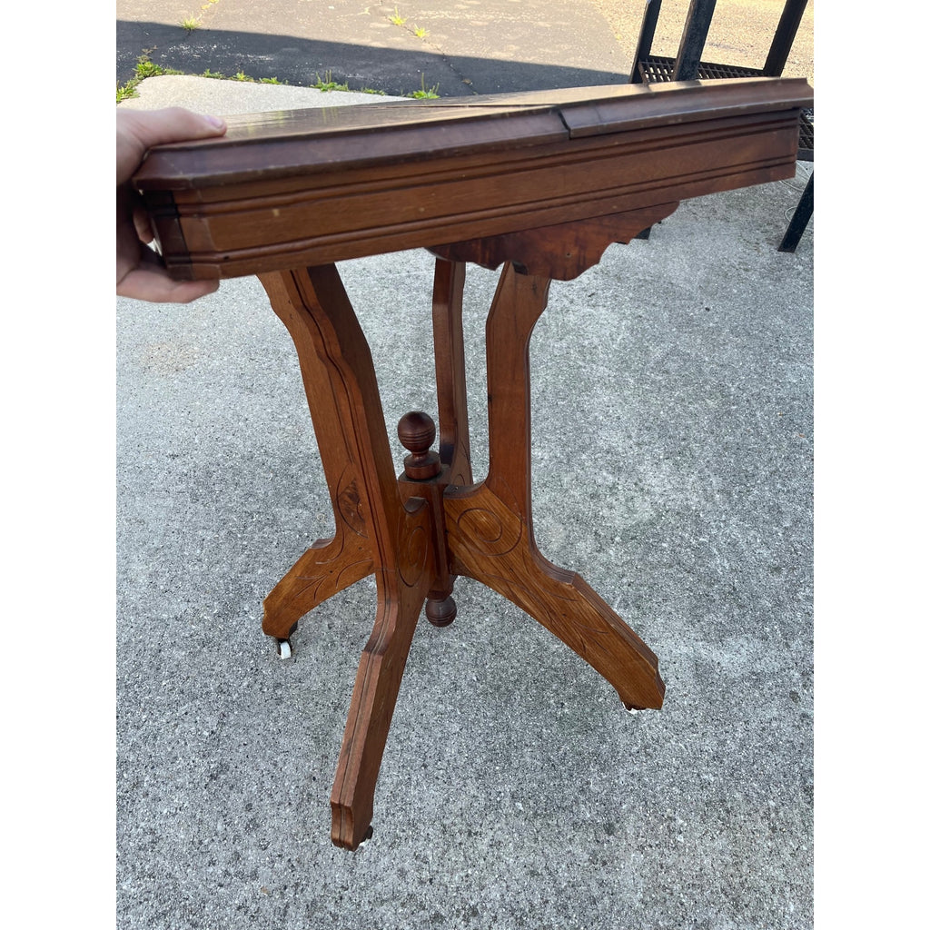 Victorian Eastlake Antique Walnut Pedestal Lamp Table or Plant Stand - Porcelain Casters
