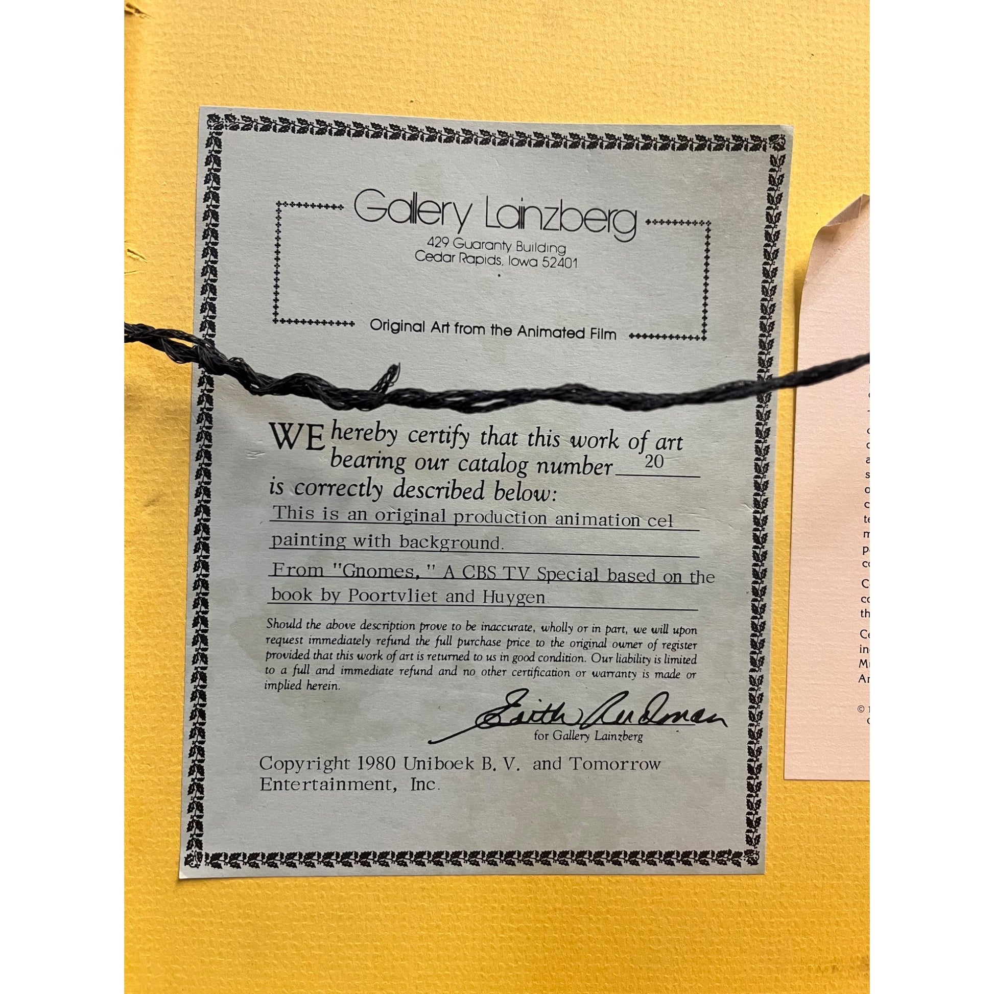 Vintage 1980 Gnomes Production Animation Cel w/ Background CBS TV