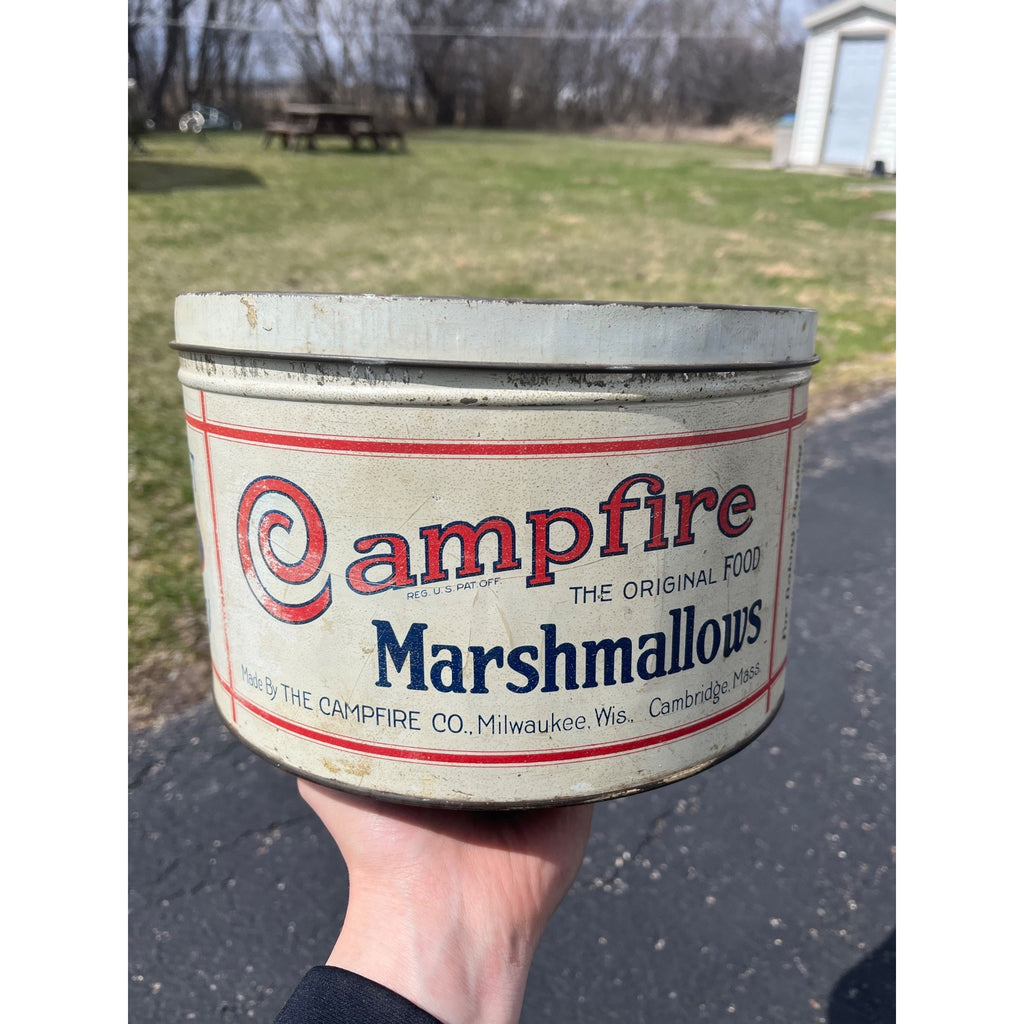 Vintage Campfire Marshmallow Advertising Tin Milwaukee Wis Can Kitchen 5lb