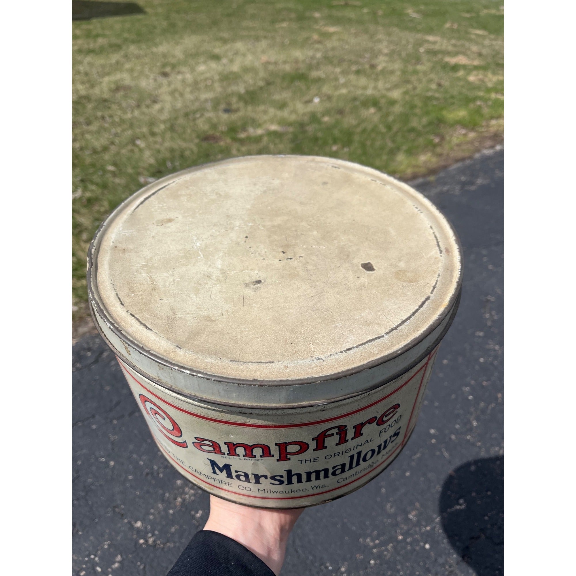 Vintage Campfire Marshmallow Advertising Tin Milwaukee Wis Can Kitchen 5lb