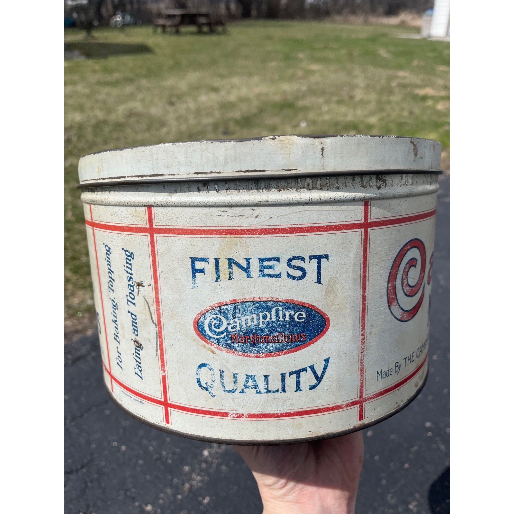 Vintage Campfire Marshmallow Advertising Tin Milwaukee Wis Can Kitchen 5lb