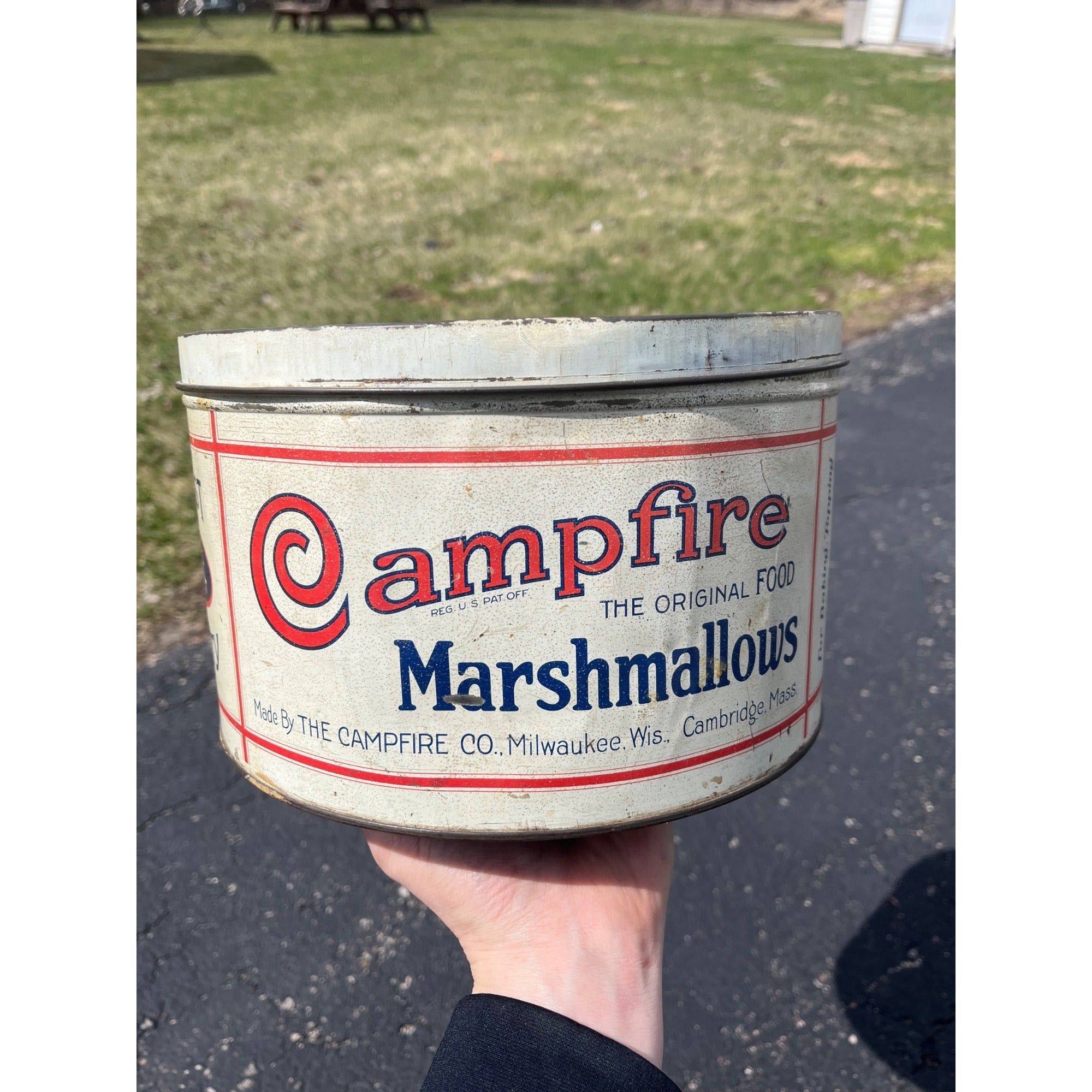 Vintage Campfire Marshmallow Advertising Tin Milwaukee Wis Can Kitchen 5lb