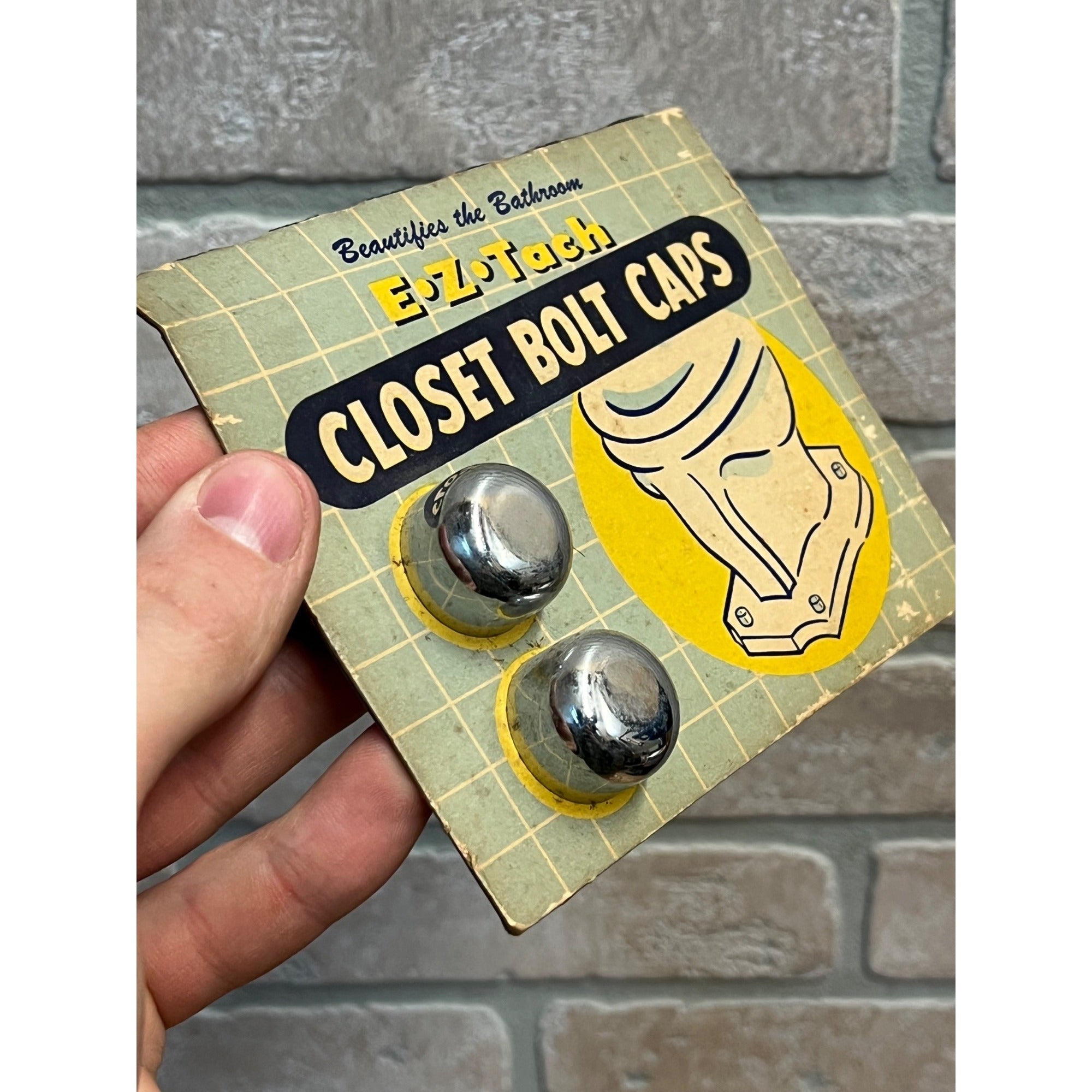 Vintage 1930's Chrome Toilet Closet Bolt Caps Bathroom Pair NOS NEW E-Z-Tach