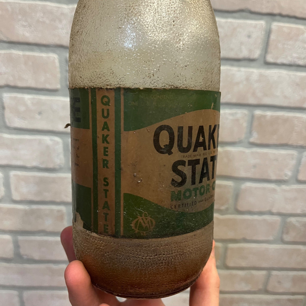 Antique Glass Motor Oil Bottle Jar Quaker State Oil City PA Paper Label Quart