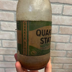 Antique Glass Motor Oil Bottle Jar Quaker State Oil City PA Paper Label Quart