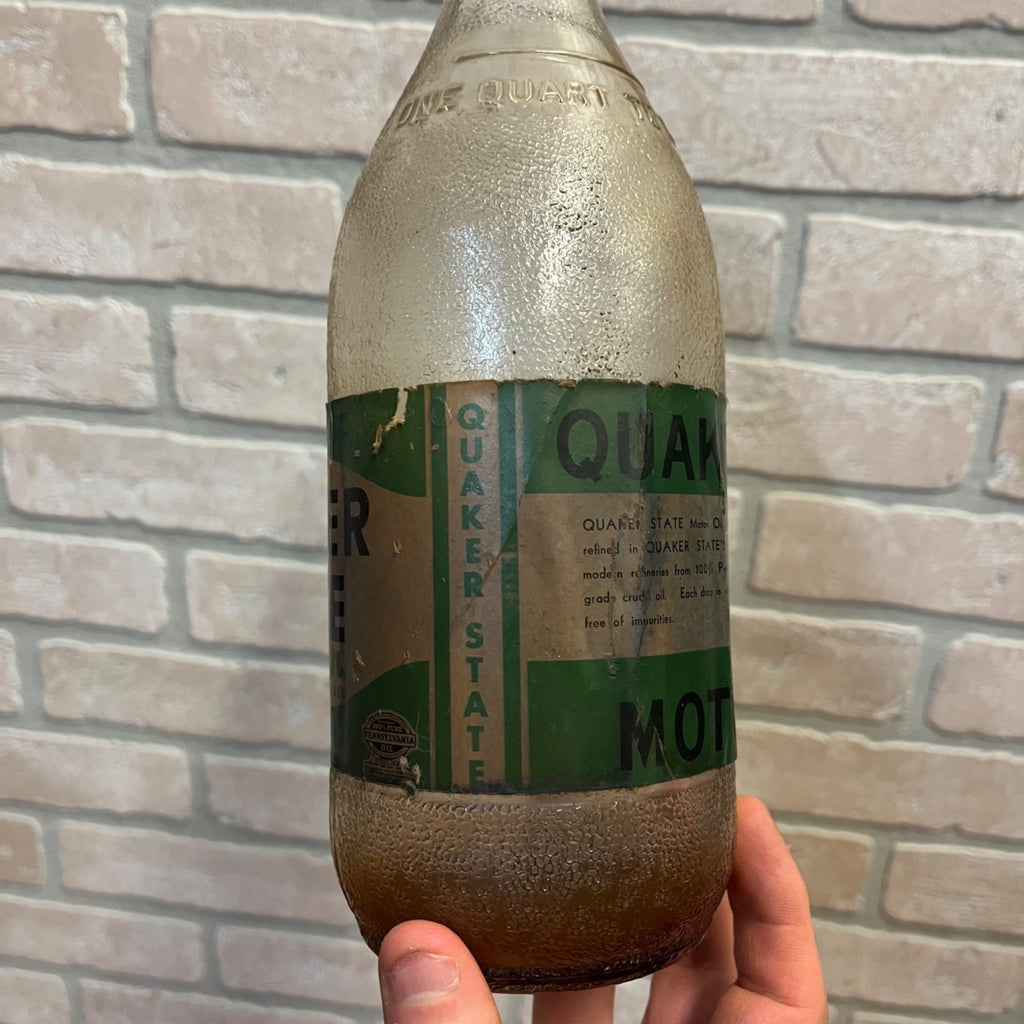 Antique Glass Motor Oil Bottle Jar Quaker State Oil City PA Paper Label Quart