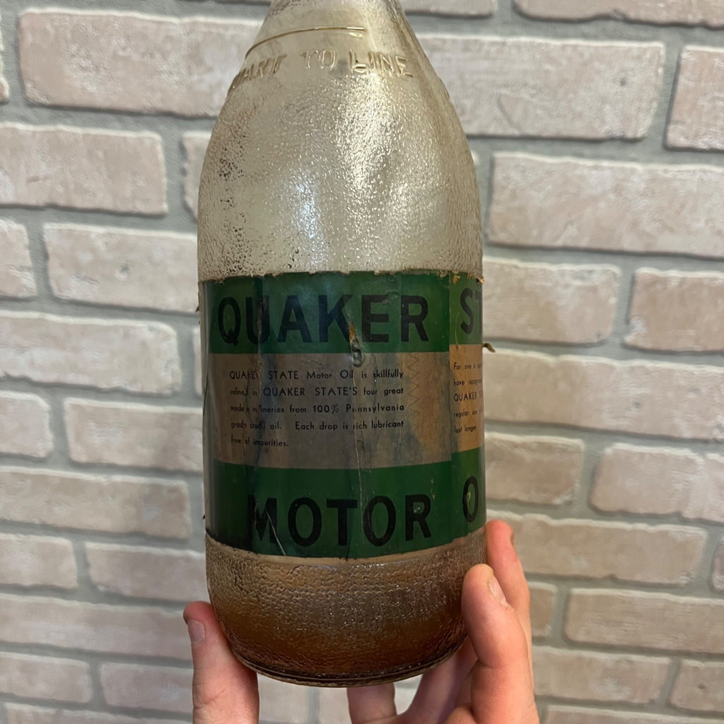 Antique Glass Motor Oil Bottle Jar Quaker State Oil City PA Paper Label Quart