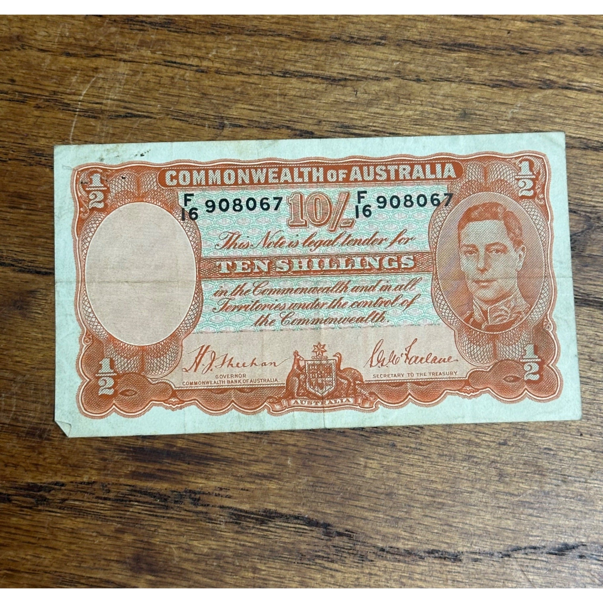 1942 Australia 10 Shillings King George VI Paper Currency