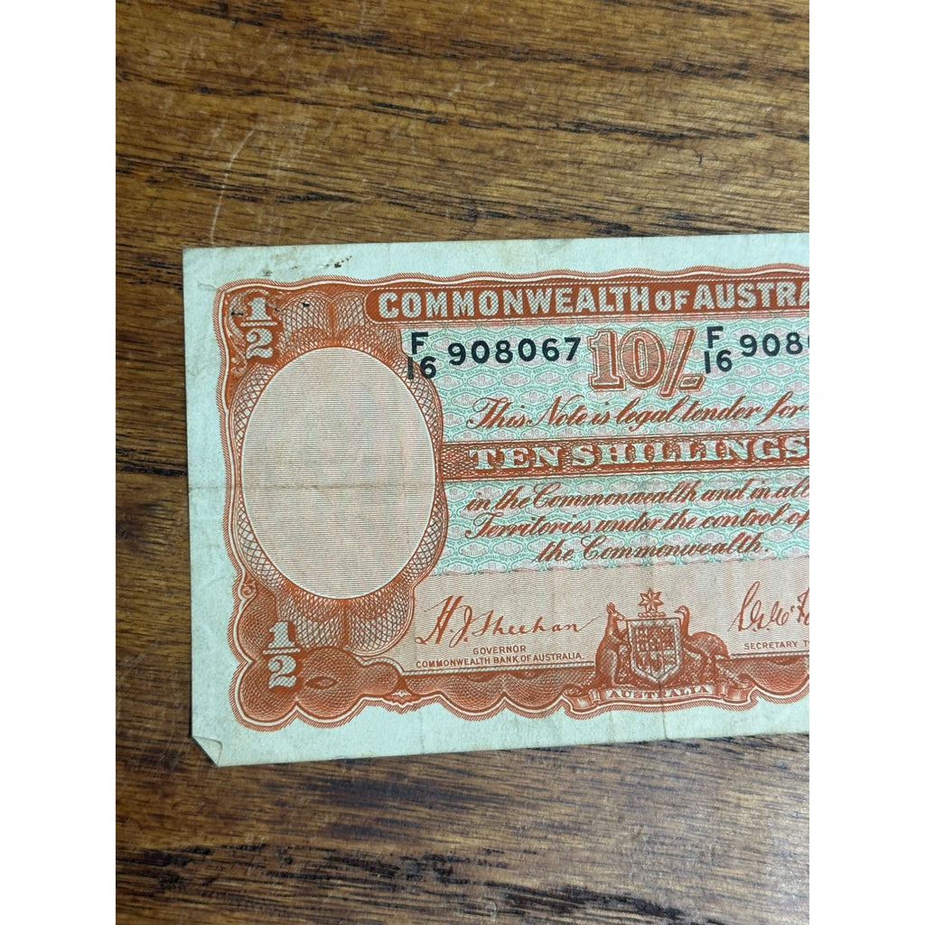 1942 Australia 10 Shillings King George VI Paper Currency