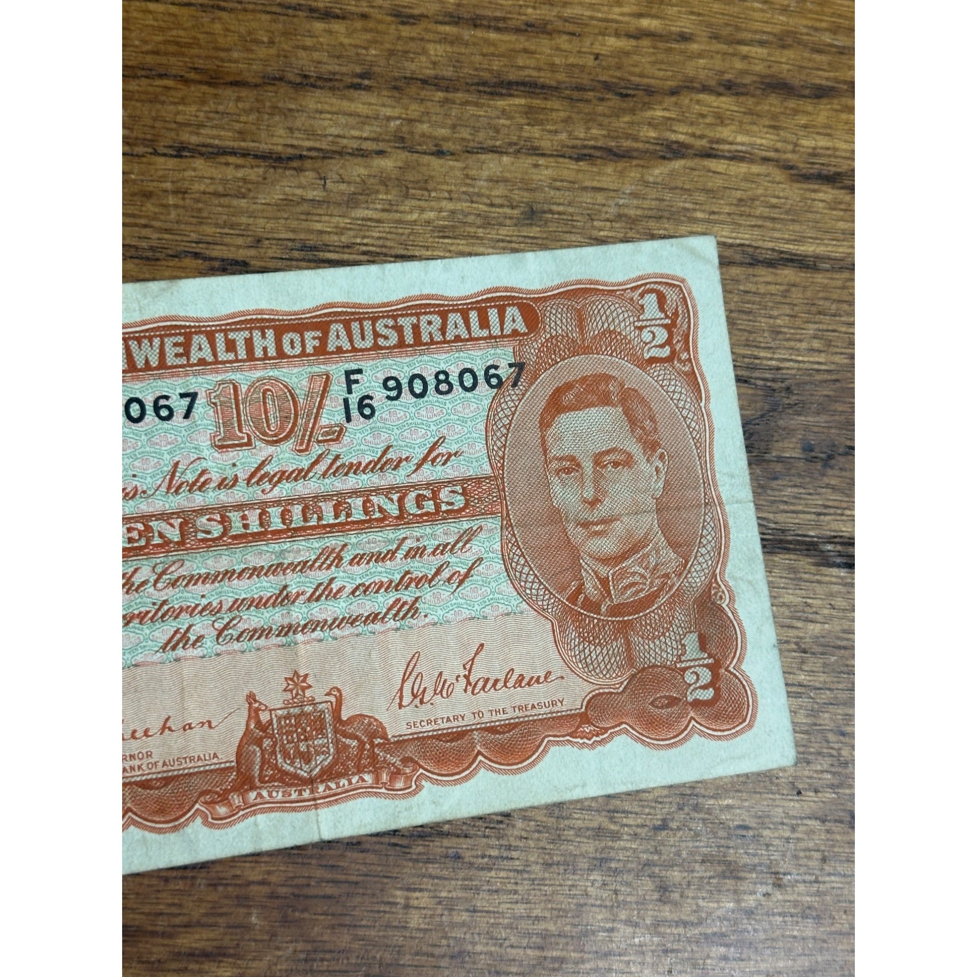 1942 Australia 10 Shillings King George VI Paper Currency