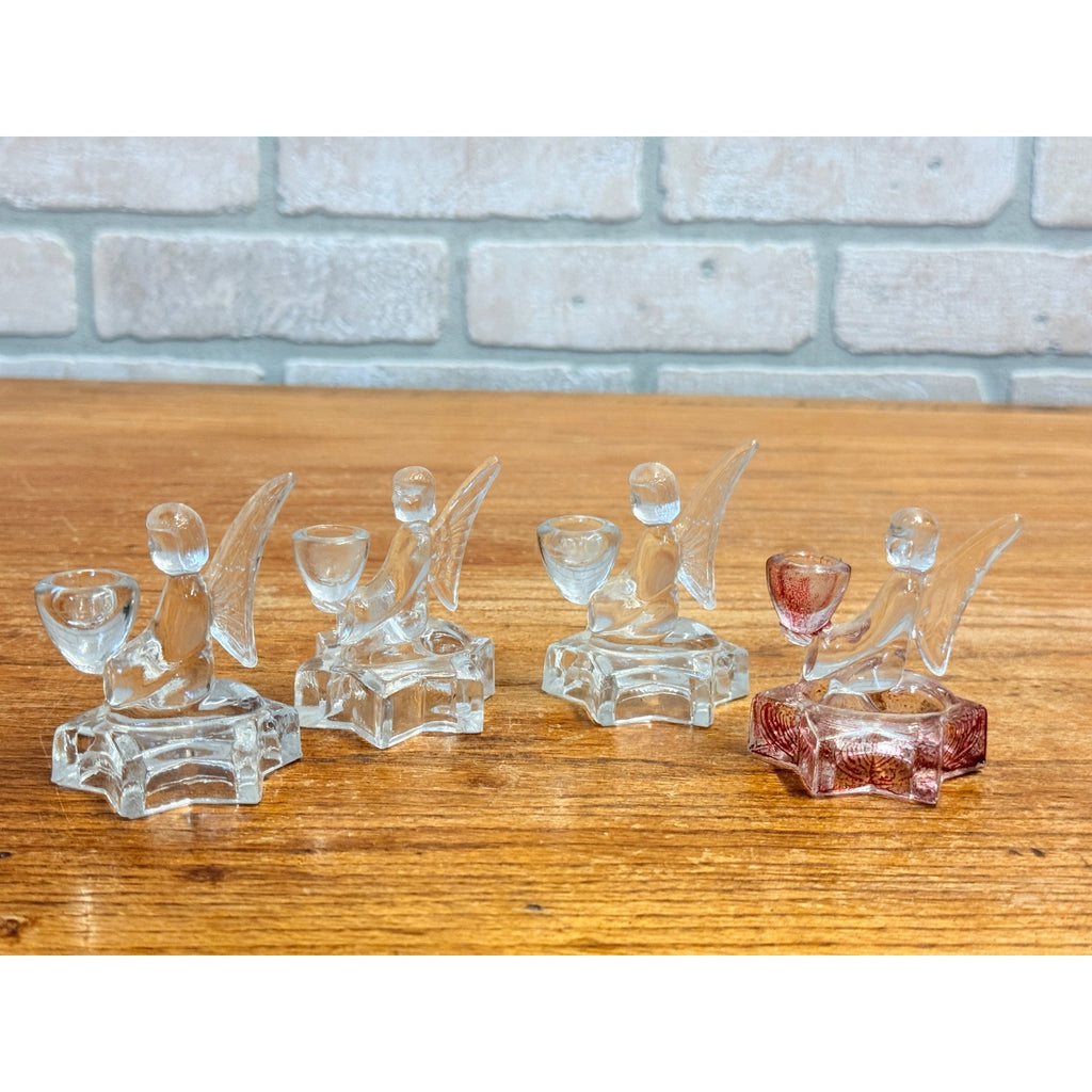 Vintage Christmas Miniature Glass Angel Candle Stick Holders Set of 4