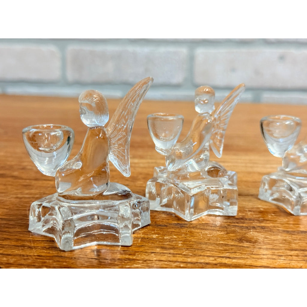 Vintage Christmas Miniature Glass Angel Candle Stick Holders Set of 4