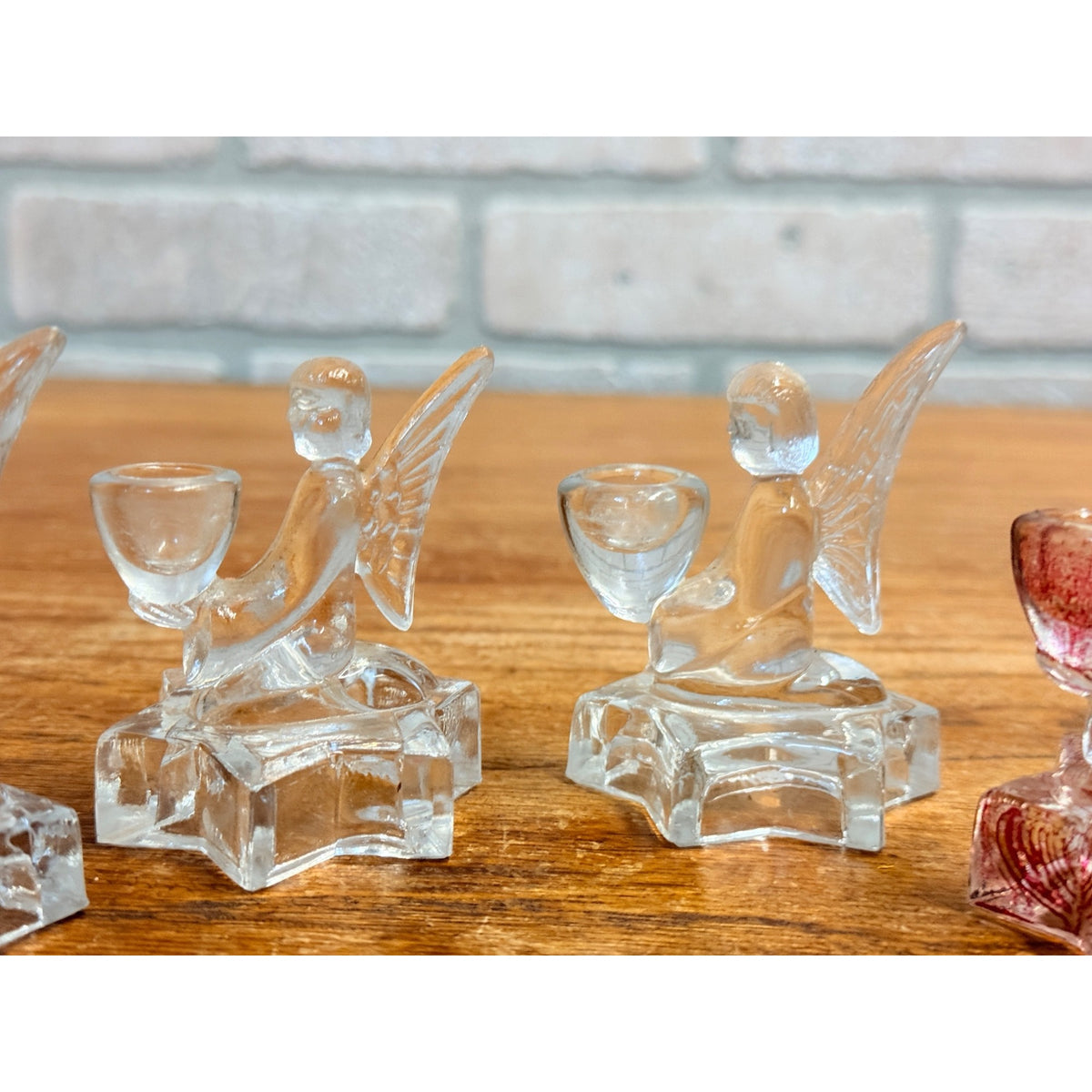 Vintage Christmas Miniature Glass Angel Candle Stick Holders Set of 4