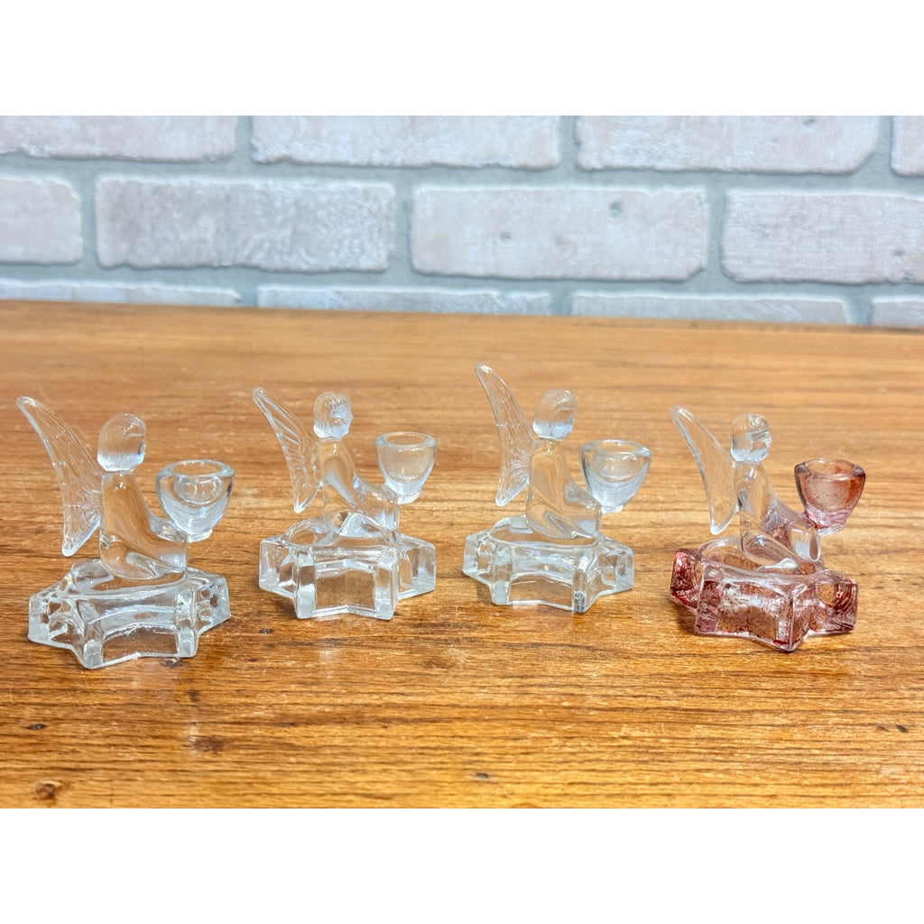 Vintage Christmas Miniature Glass Angel Candle Stick Holders Set of 4