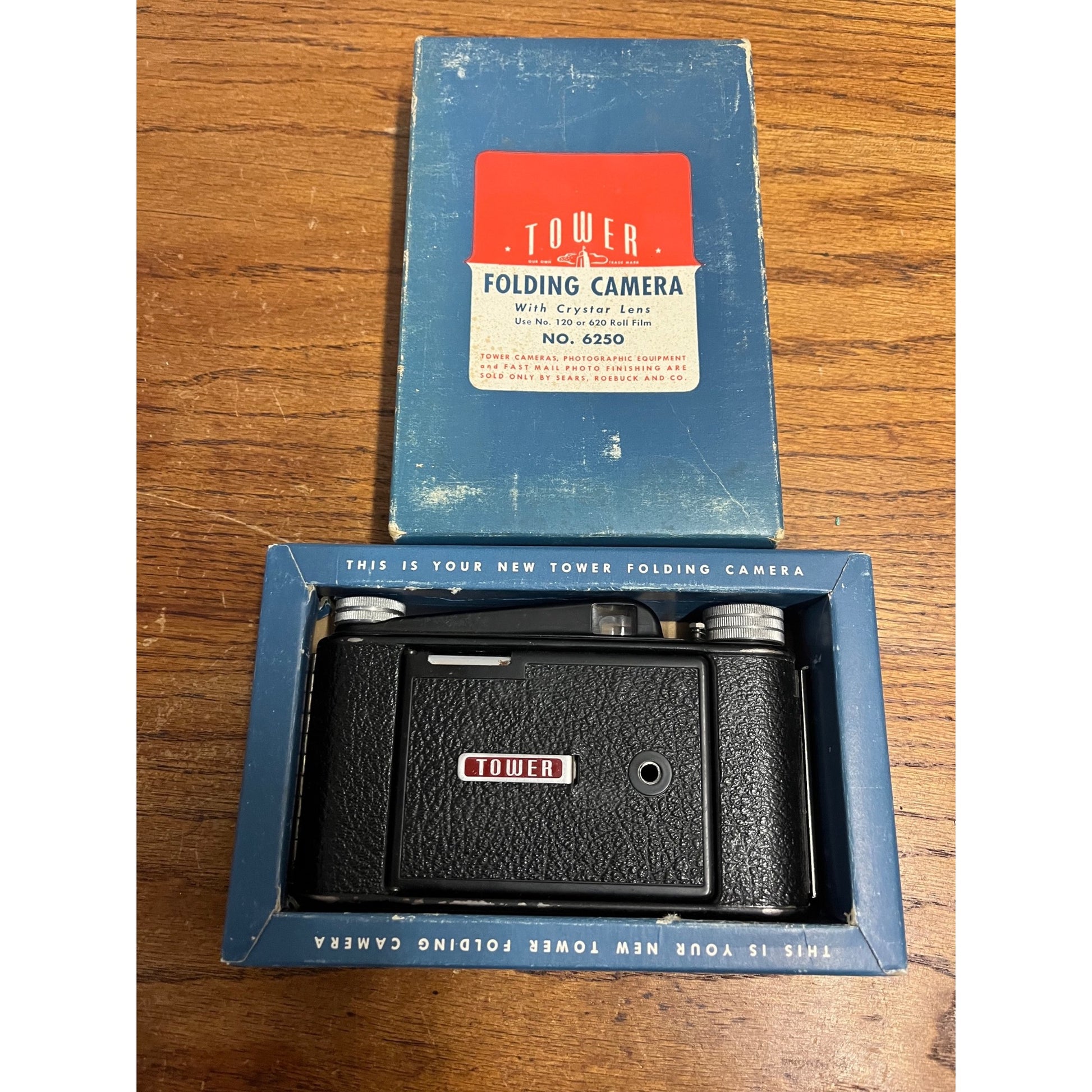 Vintage Tower No. 6250 Folding Camera Sears Roebuck w/ Original Box