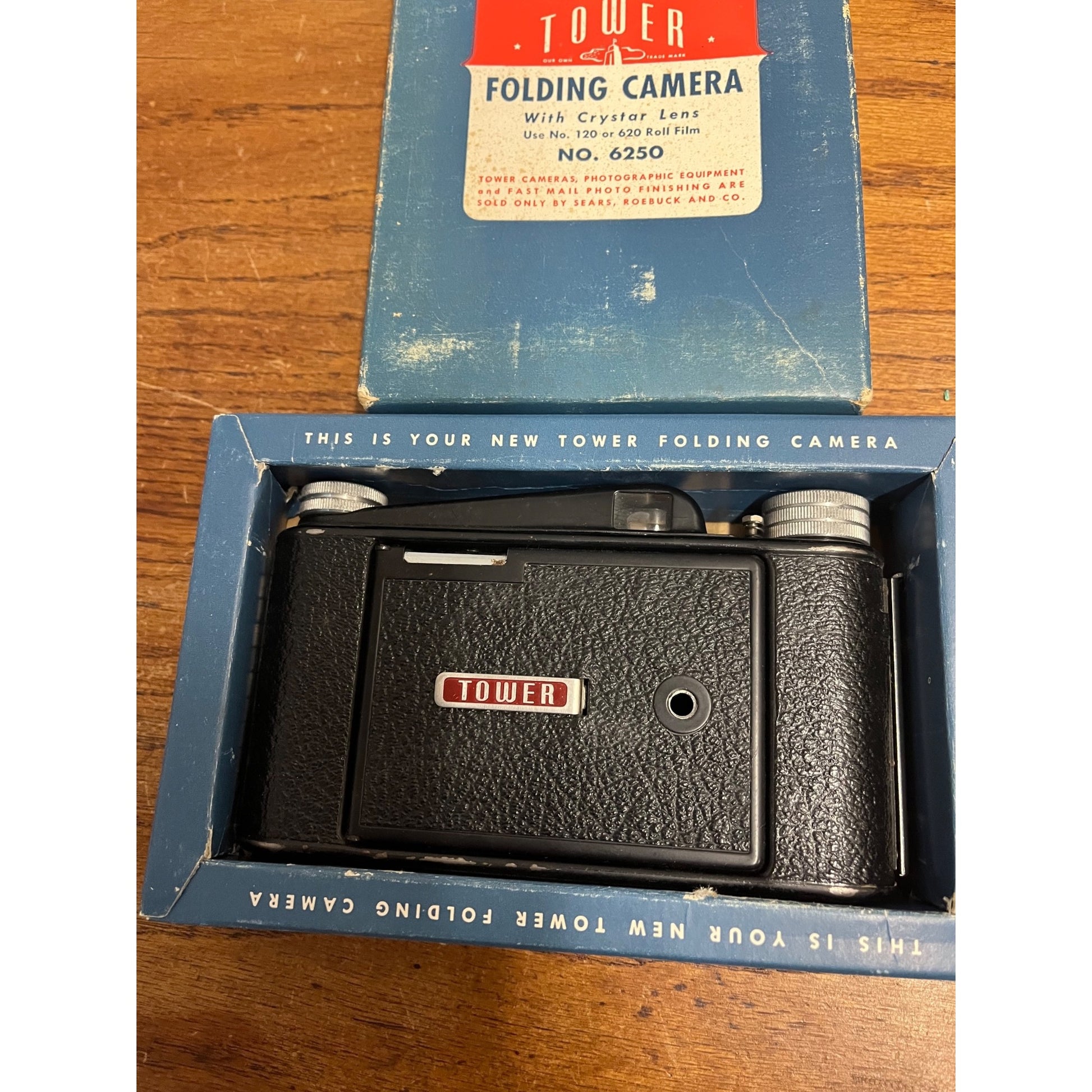 Vintage Tower No. 6250 Folding Camera Sears Roebuck w/ Original Box