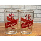Vintage Set of Two (2) Leinenkugel's Short Beer Glasses Indian Maiden Logo Famous Since 1867 Slogan WI